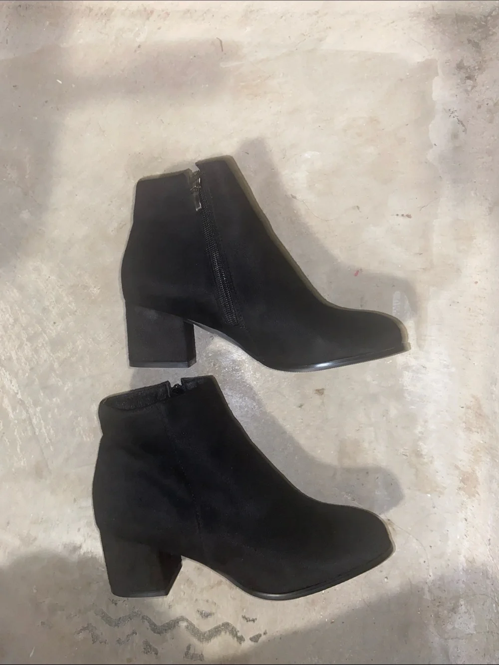 Women's Black Suede Ankle Booties with Block Heel